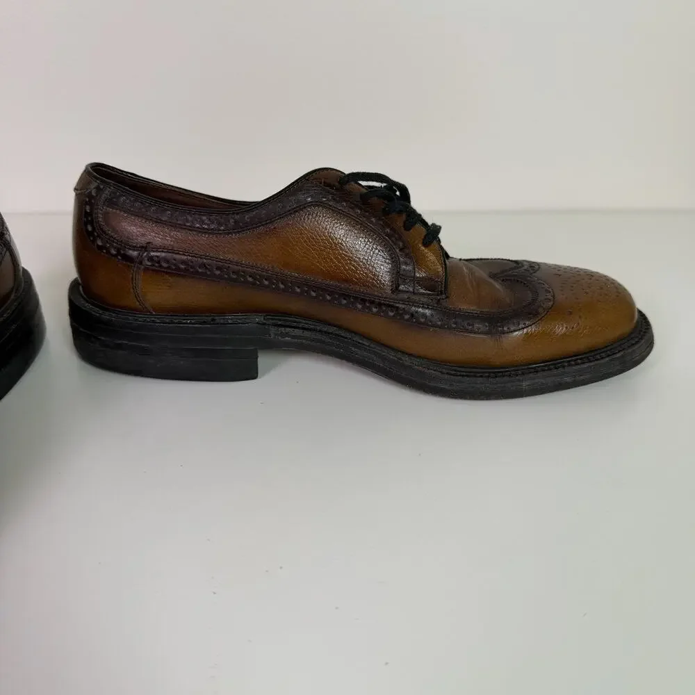 Vintage Nunn Bush Two Tone Brown Wingtip Brogue Oxford Dress Shoes Mens 7.5D USA